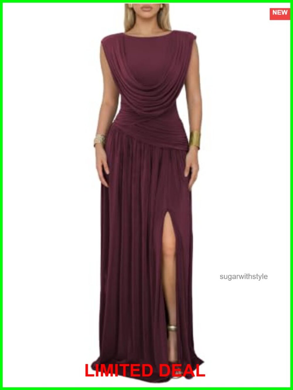 Women Convertible Ruched Cowl Neck Maxi Wedding Guest Dress Formal